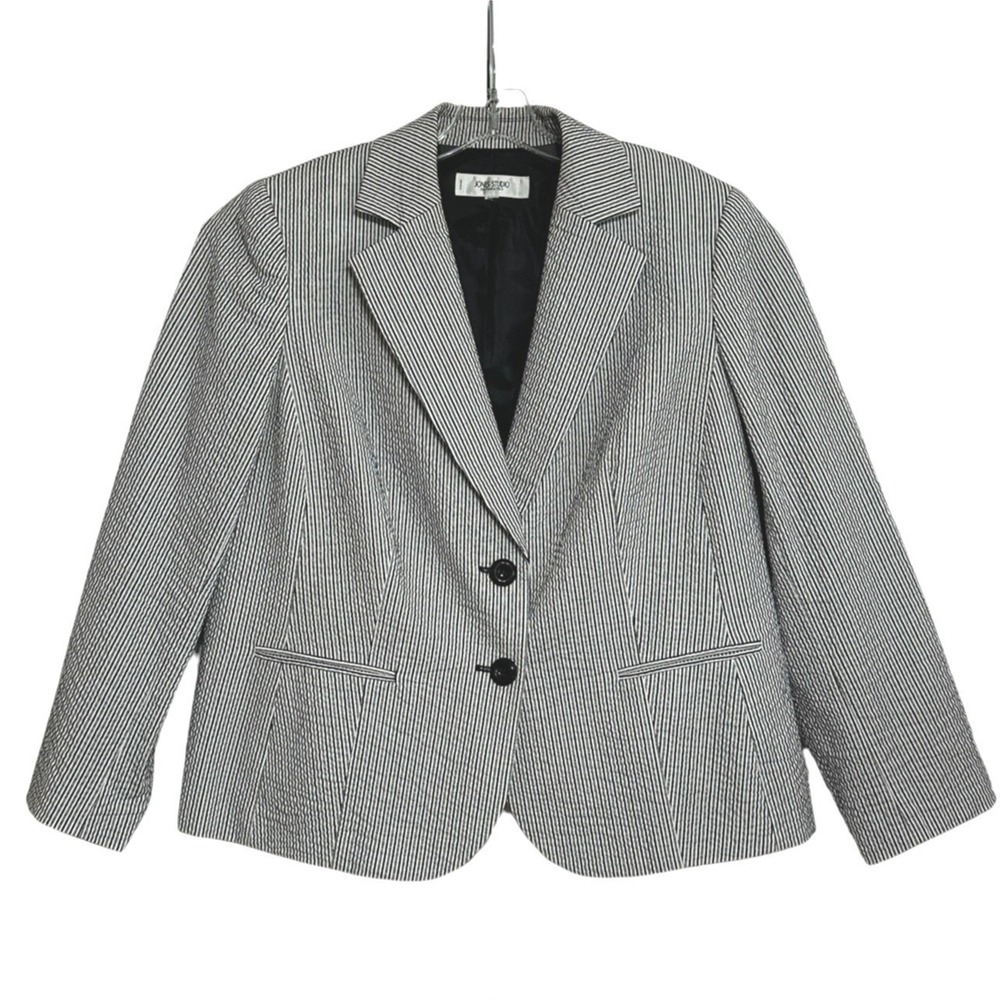 Jones Studio Blazer Womens Black White Stripe Seersucker Classic Tailored SZ 14